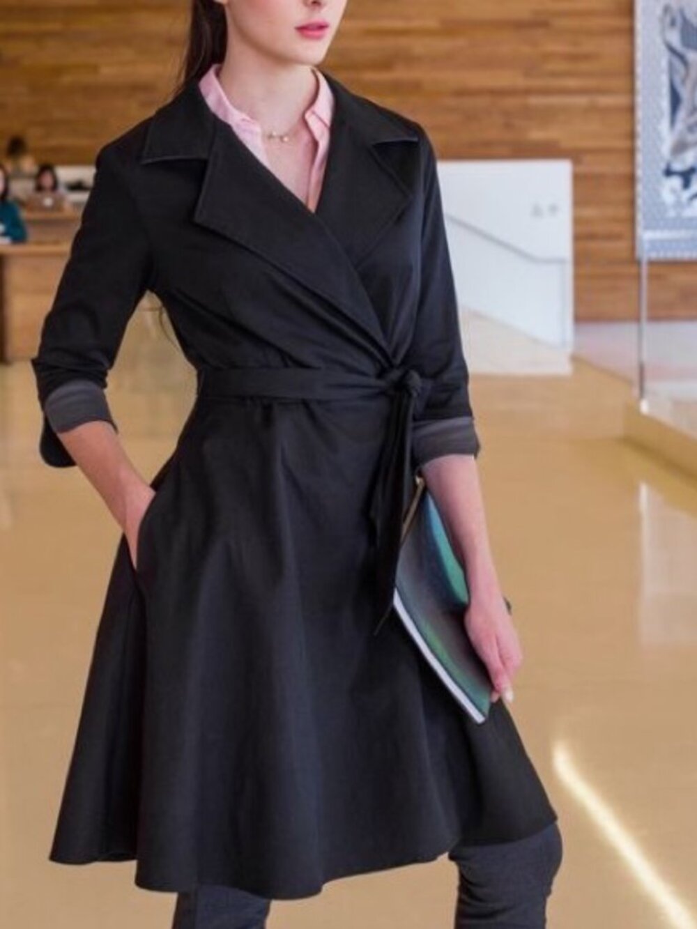Betabrand J'ress Stretch Twill Convertible Wrap Trench Coat Jacket Dress